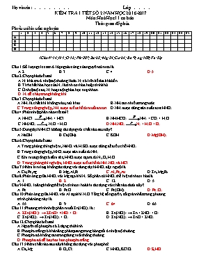Kiểm tra 1 tiết số 2 năm học 2016 - 2017 môn Hoá học 11 (cơ bản)